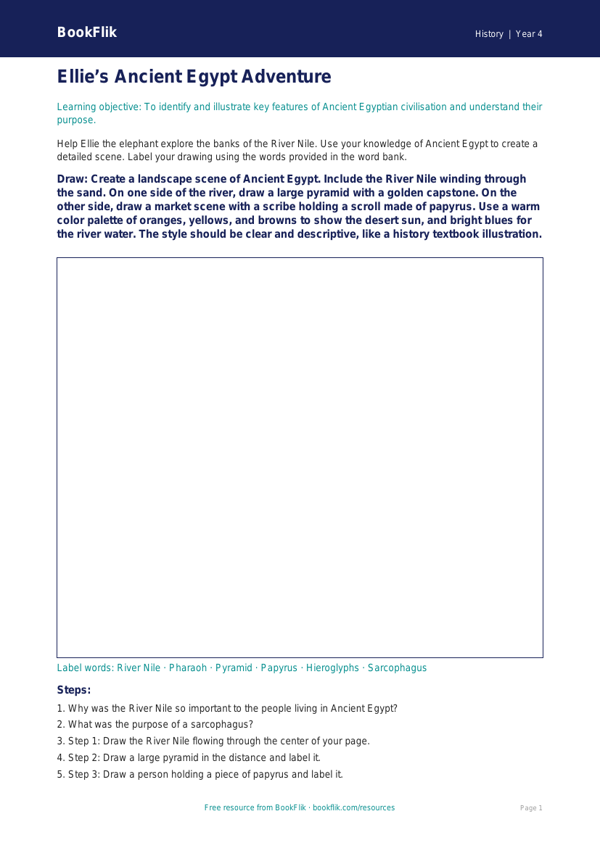 Free Ancient Egypt Drawing Sheet | Grade 3 | History | BookFlik worksheet preview — History Ancient Egypt