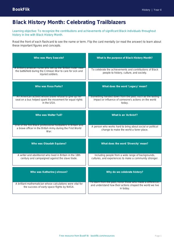 History black history month flashcards grade 3 core worksheet preview — History Black History Month