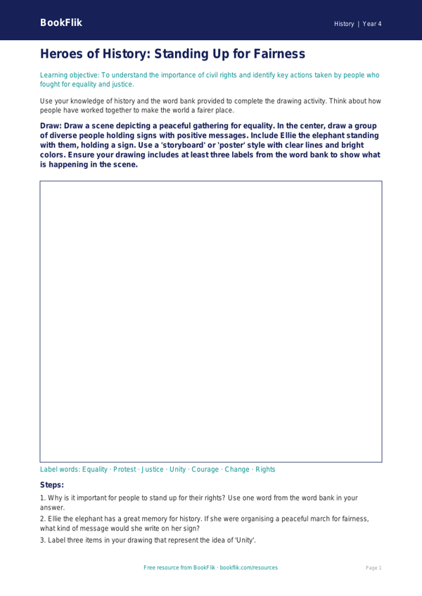 Free Civil Rights Drawing Sheet | Grade 3 | History | BookFlik worksheet preview — History Civil Rights