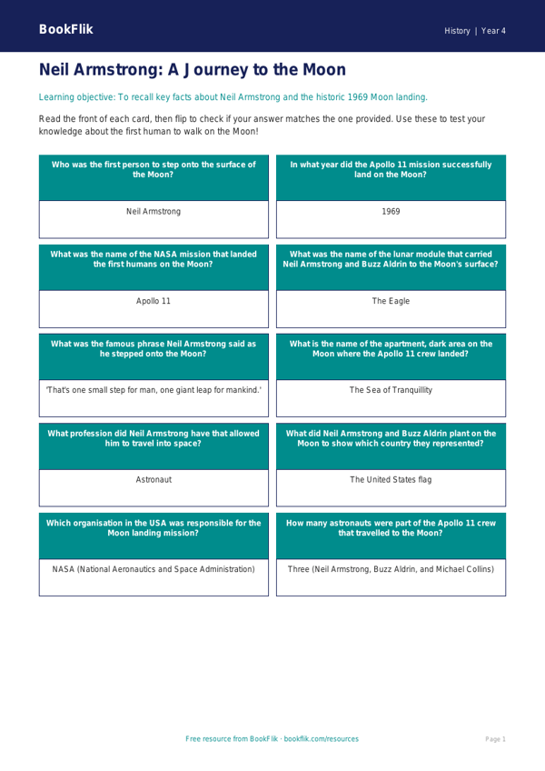 History neil armstrong flashcards grade 3 core worksheet preview — History Neil Armstrong