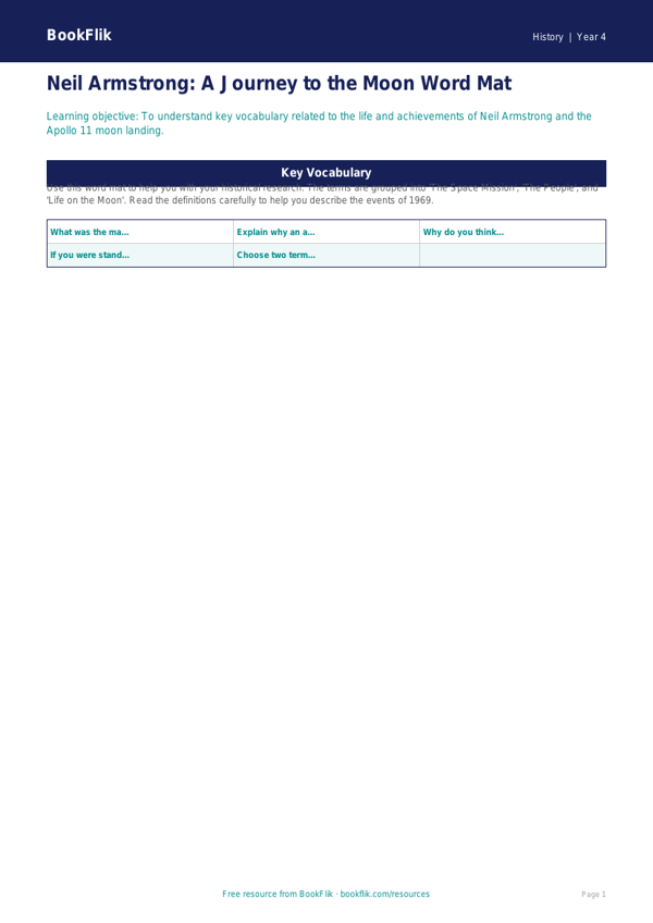 History neil armstrong word mat grade 3 core worksheet preview — History Neil Armstrong