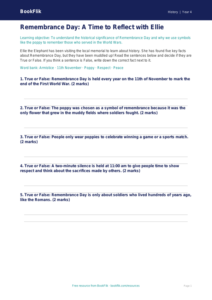 Free Remembrance Day Activity Sheet | Grade 3 | History | BookFlik