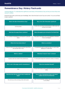 Free Remembrance Day Flashcards | Grade 3 | History | BookFlik