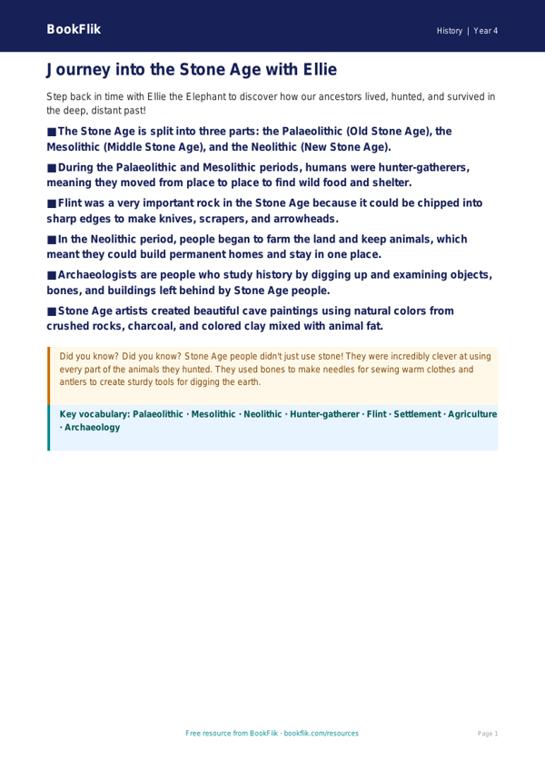 Free Stone Age Poster | Grade 3 | History | BookFlik worksheet preview — History Stone Age