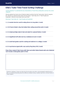 History tudors activity sheet grade 3 core