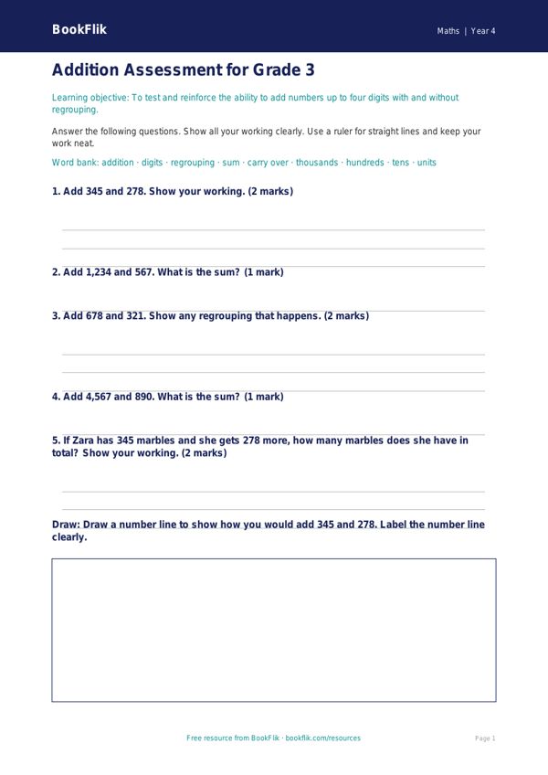 Math addition assessment grade 3 core worksheet preview — Maths Addition