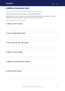 Math addition quiz grade 3 core