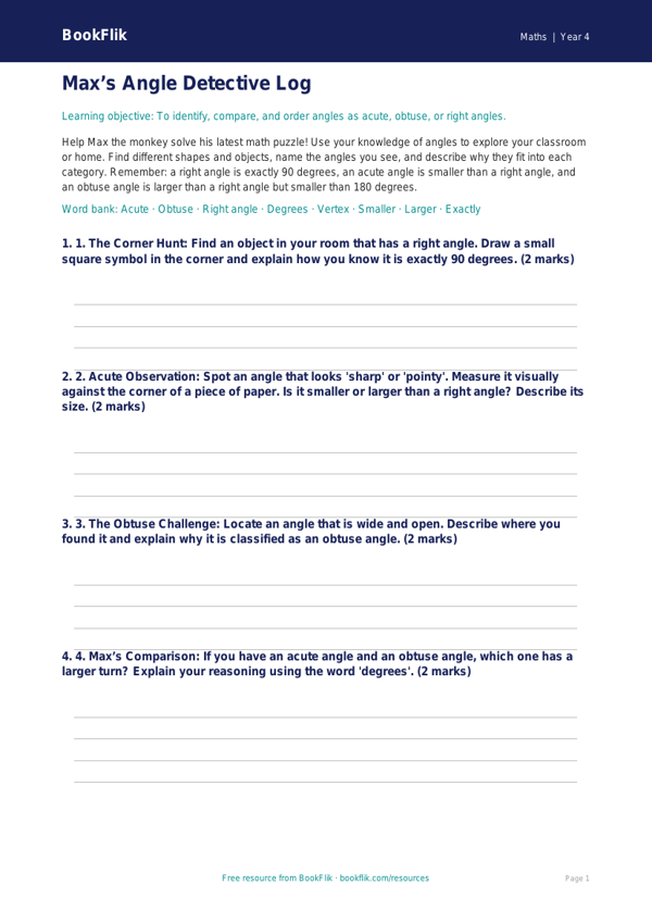 Free Angles Template | Grade 3 | Math | BookFlik worksheet preview — Maths Angles