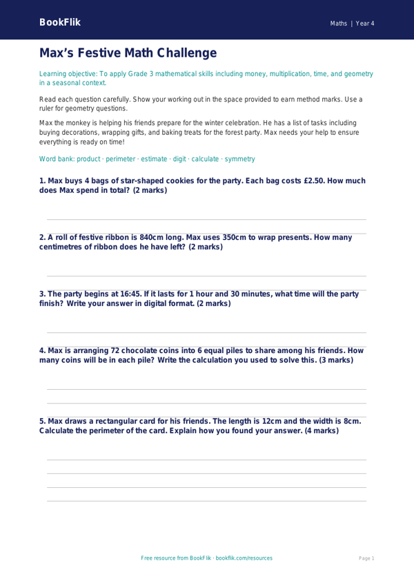 Free Christmas Maths Assessment | Grade 3 | Math | BookFlik worksheet preview — Maths Christmas Maths