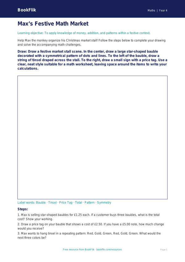 Free Christmas Maths Drawing Sheet | Grade 3 | Math | BookFlik worksheet preview — Maths Christmas Maths