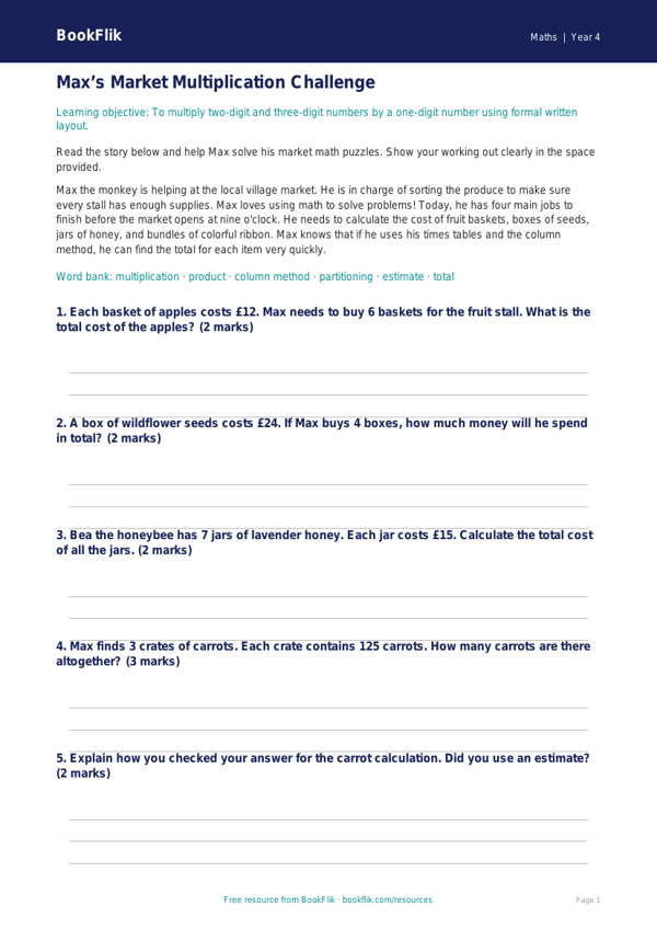 Free Multiplication Track Sheet for Grade 3 Students | BookFlik worksheet preview — Maths Multiplication
