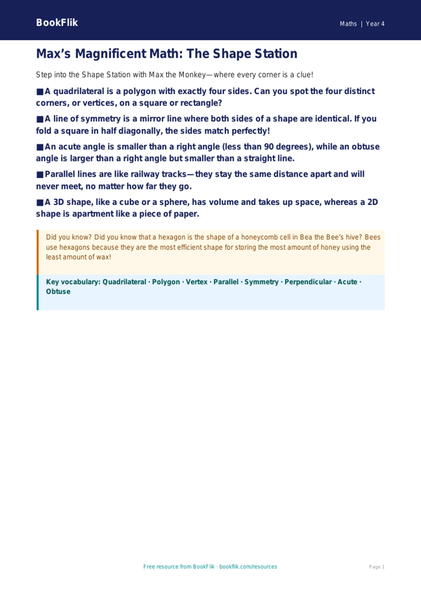 Free Shape Poster | Grade 3 Math | BookFlik Learning worksheet preview — Maths Shape