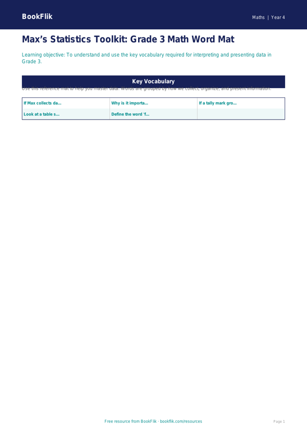 Free Statistics Word Mat for Grade 3 Students | Math Word Problem worksheet preview — Maths Statistics