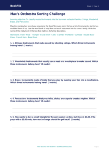 Free Instruments Activity Sheet | Grade 3 | Music | BookFlik