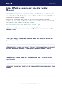 Free Musical Elements Assessment | Grade 3 | Music | BookFlik