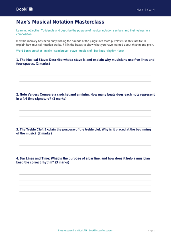 Music notation template grade 3 core worksheet preview — Music Notation