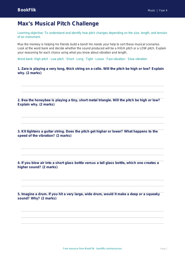 Music pitch activity sheet grade 3 core worksheet preview — Music Pitch