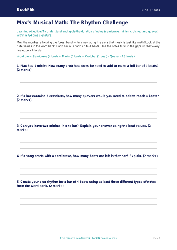 Music rhythm activity sheet grade 3 core worksheet preview — Music Rhythm