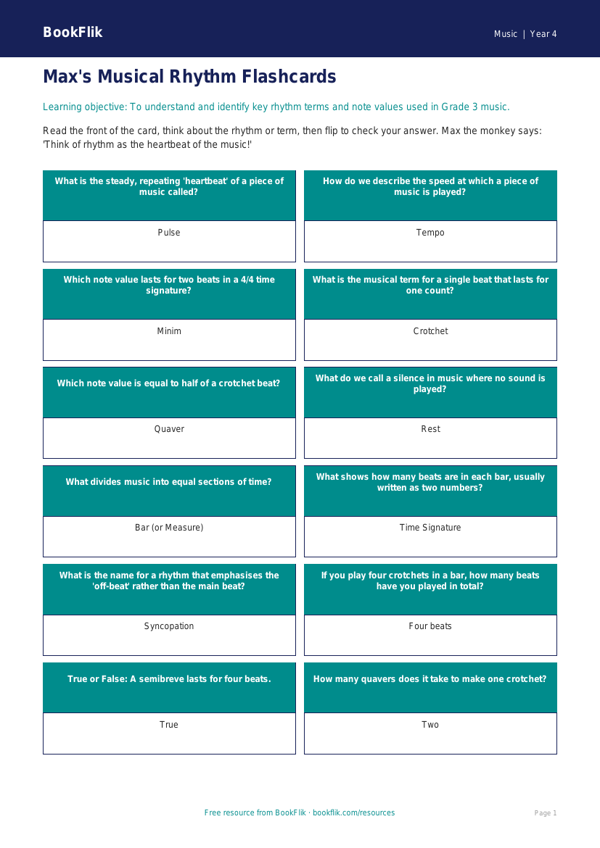 Music rhythm flashcards grade 3 core worksheet preview — Music Rhythm