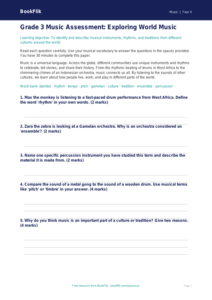 Free World Music Assessment | Grade 3 | Music | BookFlik