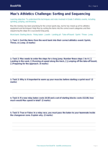 Physical Education athletics activity sheet grade 3 core