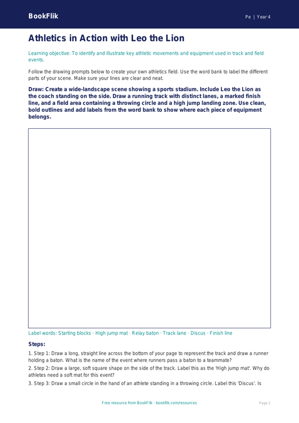 Free Athletics Drawing Sheet | Grade 3 | Physical Education | BookFlik worksheet preview — Pe Athletics