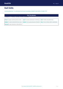 Free Ball Skills Word Mat for Grade 3 Physical Education | BookFlik