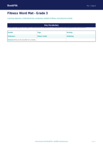 Free Fitness Word Mat | Grade 3 | Physical Education | BookFlik