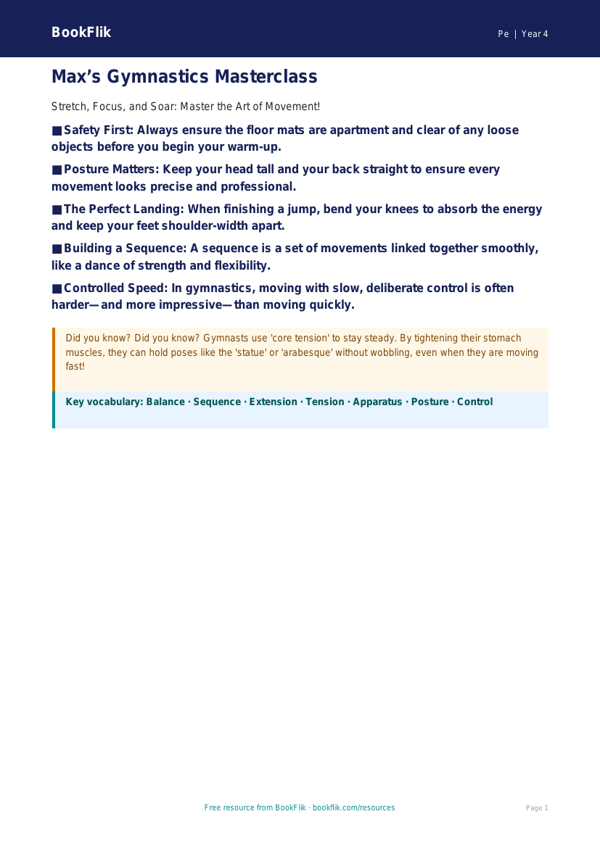 Free Gymnastics Poster | Grade 3 | Physical Education | BookFlik worksheet preview — Pe Gymnastics