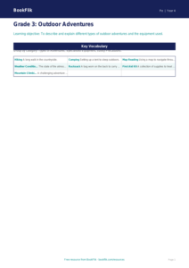 Free Outdoor Adventures Word Mat | Grade 3 | Physical Education | BookFlik