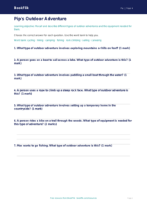Free Outdoor Adventures Worksheet | Grade 3 | Physical Education | BookFlik