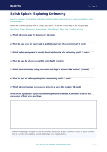 Free Swimming Activity Sheet for Grade 3 | BookFlik Physical Education
