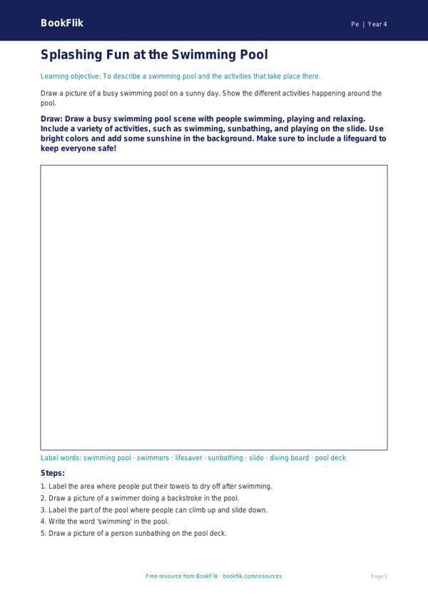 Free Swimming Drawing Sheet | Grade 3 | Physical Education | BookFlik worksheet preview — Pe Swimming
