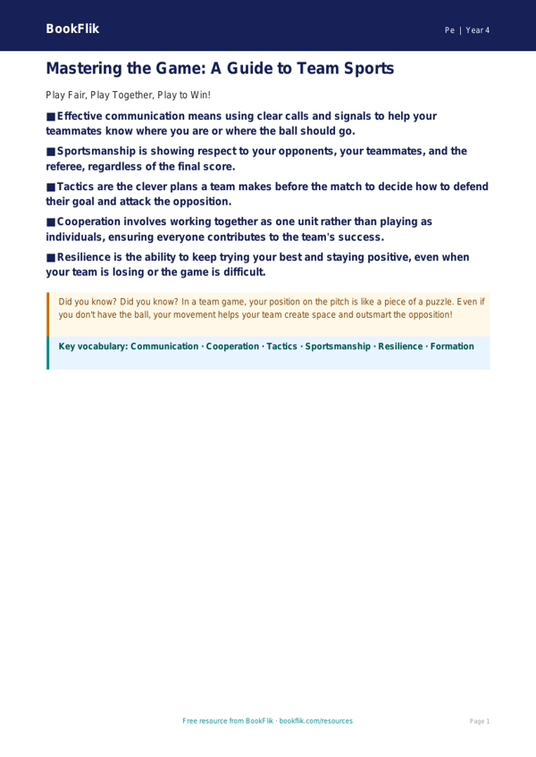 Free Team Games Poster | Grade 3 | Physical Education | BookFlik worksheet preview — Pe Team Games