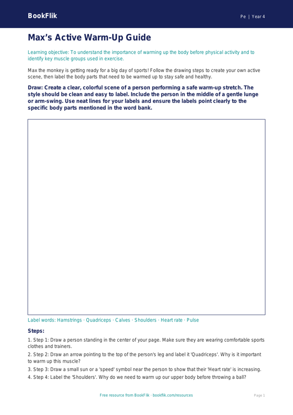 Free Physical Education Warm Up Drawing Sheet for Grade 3 | BookFlik worksheet preview — Pe Warm Up