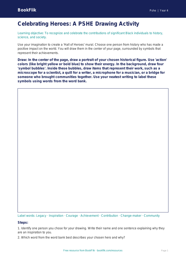 Free Black History Month Health & Wellness Drawing Sheet for Grade 3 | BookFlik worksheet preview — Pshe Black History Month