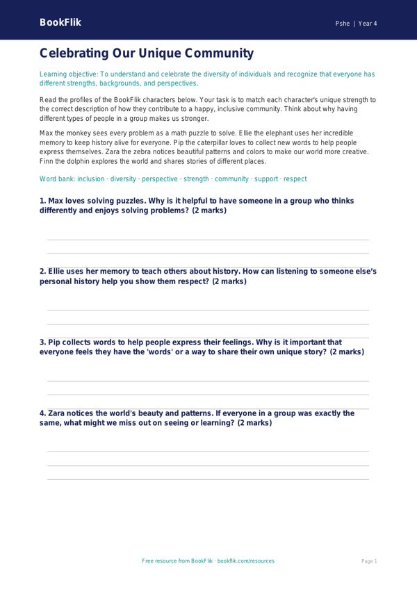 Free Diversity And Inclusion Activity Sheet for Grade 3 | Health & Wellness | BookFlik worksheet preview — Pshe Diversity And Inclusion