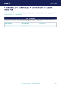 Free Diversity And Inclusion Word Mat for Grade 3 Students | Health & Wellness | BookFlik