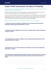 Free Friendship Assessment | Grade 3 | Health & Wellness | BookFlik