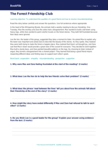 Free Friendship Comprehension | Grade 3 | Health & Wellness | BookFlik