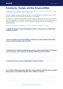 Free Growing Up Worksheet | Grade 3 | Health & Wellness | BookFlik