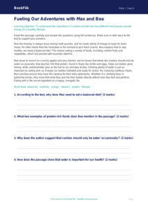 Free Healthy Eating Comprehension | Grade 3 | Health & Wellness | BookFlik