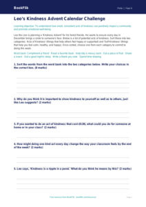 Kindness Advent Activity Sheet for Grade 3 | Health & Wellness | BookFlik