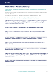Free Kindness Advent Quiz | Grade 3 | Health & Wellness | BookFlik