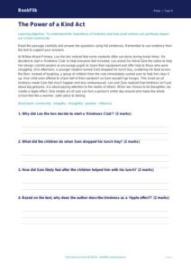 Free Kindness Comprehension | Grade 3 | Health & Wellness | BookFlik