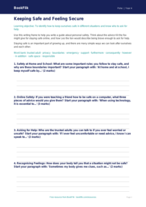 Free Personal Safety Writing Frame for Grade 3 Students | BookFlik