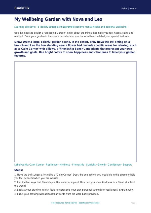 Free Wellbeing Drawing Sheet for Grade 3 | BookFlik worksheet preview — Pshe Wellbeing