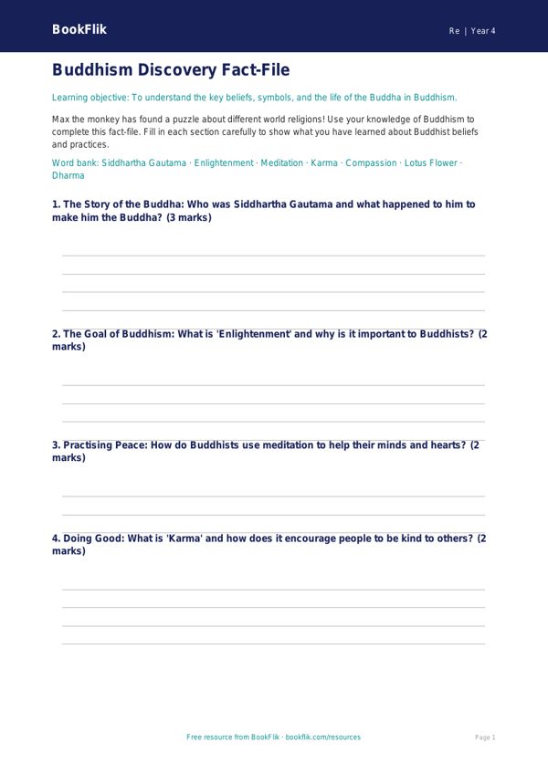 Buddhism for Kids: Grade 3 Social Studies Lesson | BookFlik worksheet preview — Re Buddhism