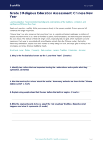 Free Chinese New Year Assessment | Grade 3 | Social Studies | BookFlik