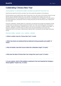 Free Chinese New Year Comprehension | Grade 3 | Social Studies | BookFlik